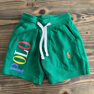 Boys Polo Ralph Lauren Green Cotton Shorts XS Orange Pony Logo Casual